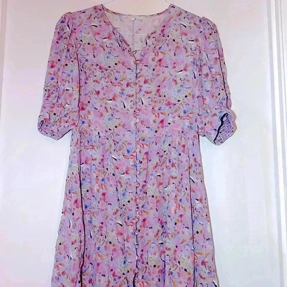 Large OLIVACEOUS Purple Floral Puff Sleeve Dress - Picture 2 of 12